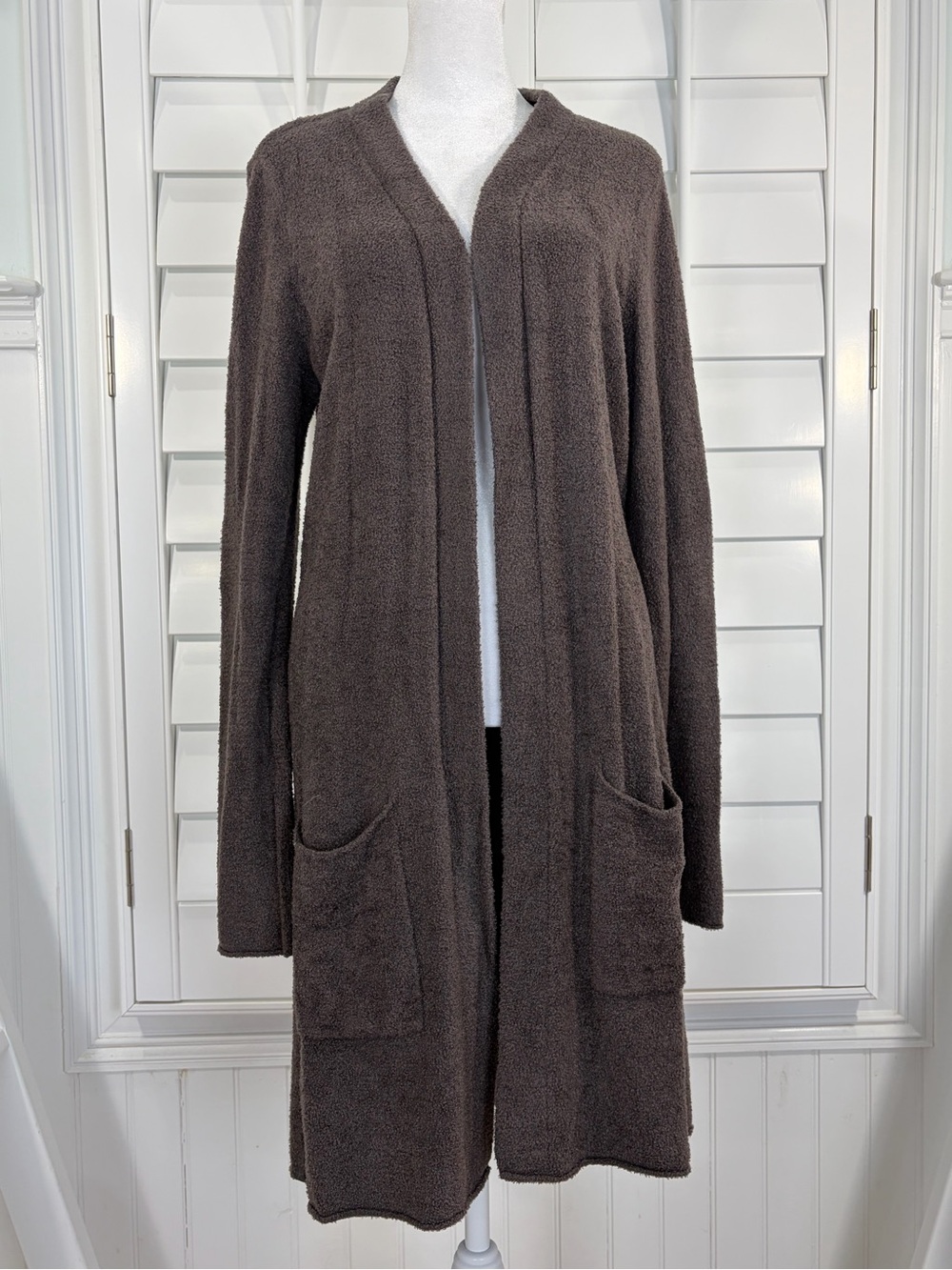 Barefoot Dreams CozyChic Lite® Open-Front Brown Cardigan Sweater (S)